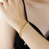 Titanium Steel Leaf Charm Bracelet Gold One Size OutfitFlow